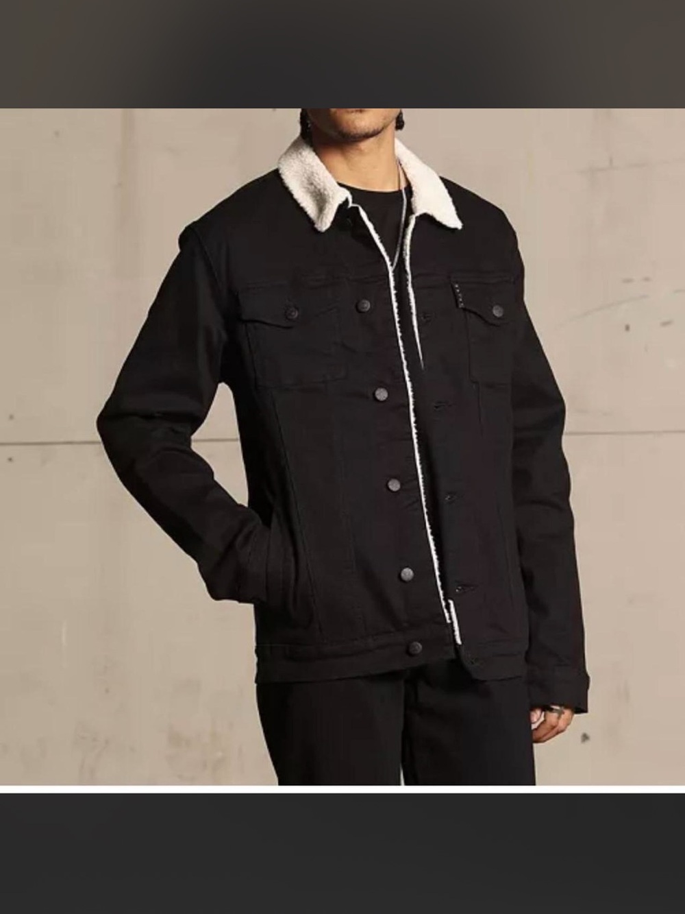 Men's Black Sherpa Collar Jacket - Lightweight Shirt Jacket